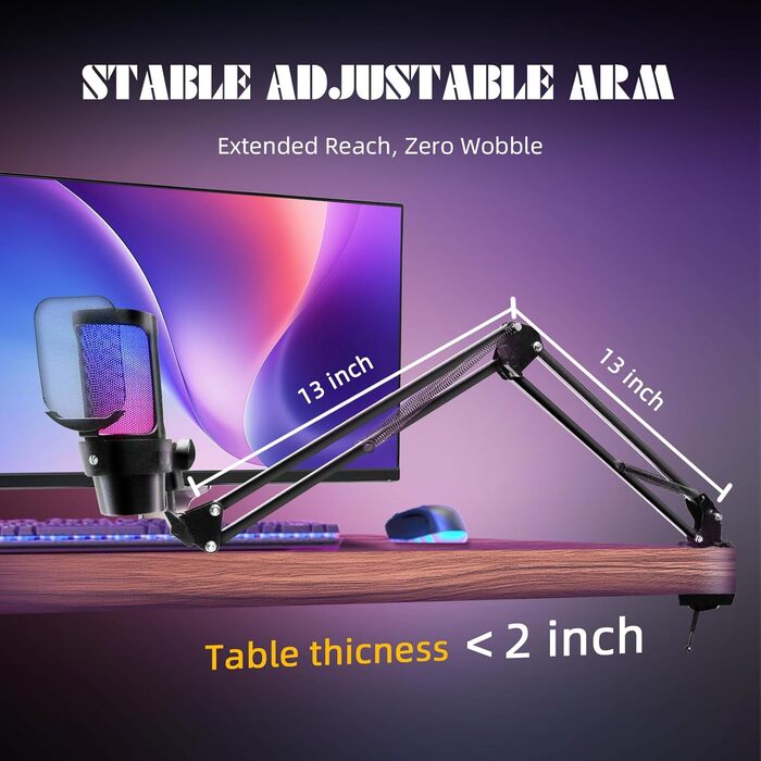 VCOM Gaming Мікрофон з тримачем, USB мікрофон з RGB підсвіткою, поп-фільтром, кнопкою Mute для ПК, подкастів, стрімінгу, YouTube, Mac, PS4, PS5