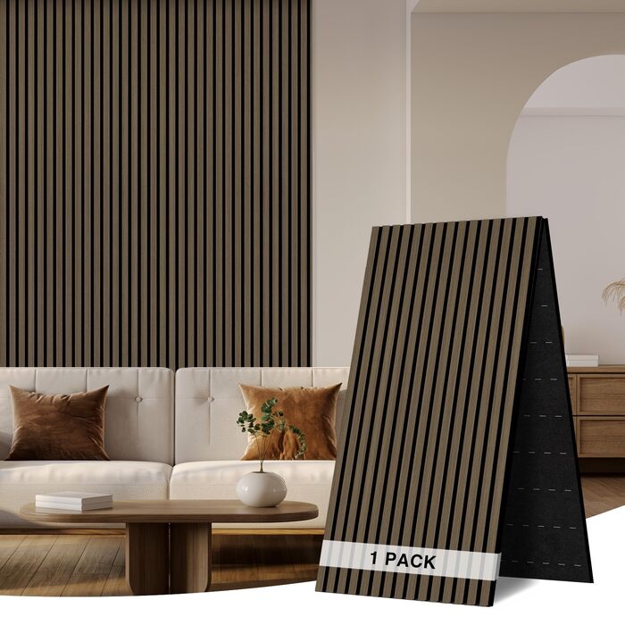 Акустична настінна панель з натурального шпона Темний дуб, 240x60x1.8 см (1.44 м²), дерев'яна панель для шумоізоляції вітальні, офісу та домашньої студії