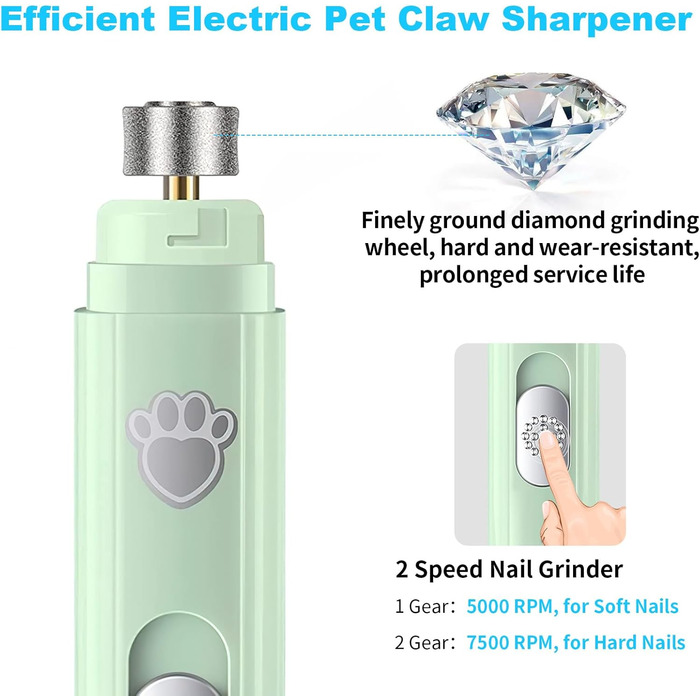 Шліфувальник кігтів для собак Czemo Profi Krallenschleifer - портативний, тихий, для собак та котів, 2 швидкості, догляд за кігтями