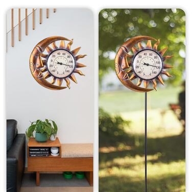 Outdoor Thermometer for Terrace - Wall Thermometer Indoor Outdoor Thermometer with Garden Stake for House and Garden Decor (Sun and Moon)