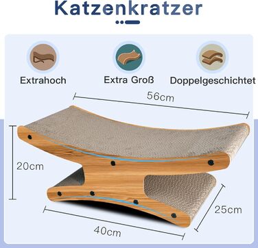Котяче дряпальний комплекс з будиночком - XL дряпка з картону для кішок 56x26x20 см - Міцне ліжко-дряпка, місце для відпочинку з іграшкою, дерево