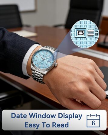 Чоловічий годинник CIVO з нержавіючої сталі: аналоговий годинник для бізнесу з датою, що світиться - водонепроникний для роботи та відпочинку. Стильний подарунок для чоловіків (сріблястий, синій)