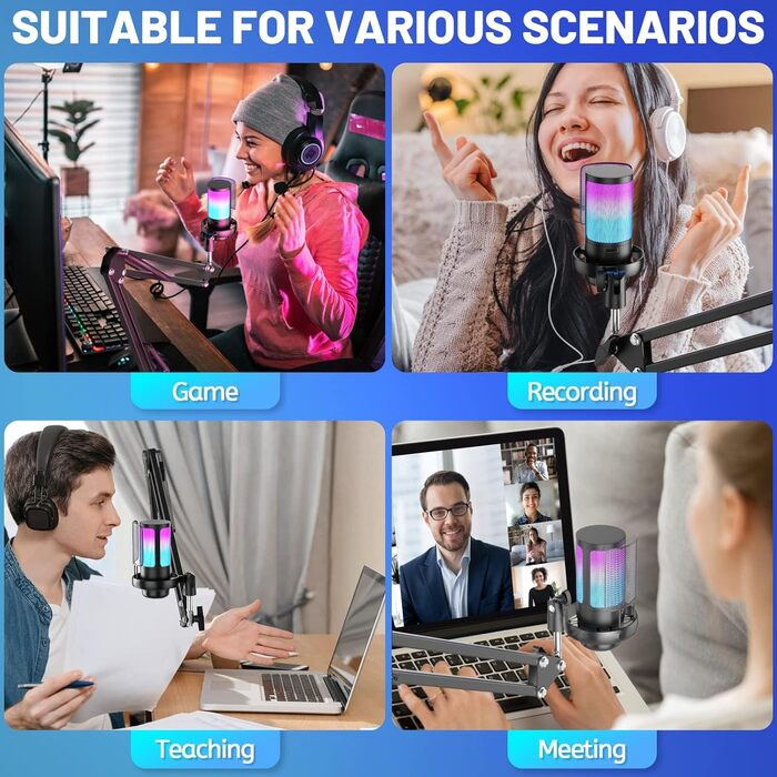 USB мікрофон для геймінгу та стримінгу: конденсаторний мікрофон з виносним кріпленням, кабель 1.5м, сумісний з PC, PS4/PS5, iOS/Windows/Android