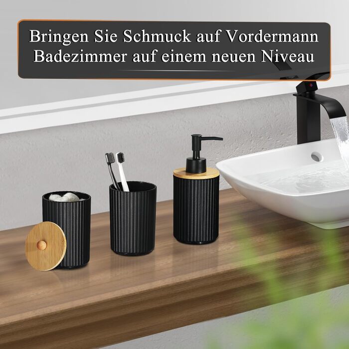 Набір аксесуарів для ванної кімнати GMISUN 6 предметів, чорний: мильниця, дозатор мила, стакан для зубної пасти, відро для сміття, тримач для туалетного йоржика, у стилі Farmhouse Boho