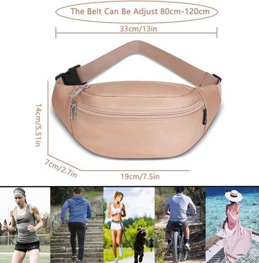 Сумка на пояс для чоловіків та жінок з PU шкіри, поясна сумка, спортивна сумка, сумка через плече для подорожей, прогулянок з собакою, активного відпочинку (Рожеве золото)