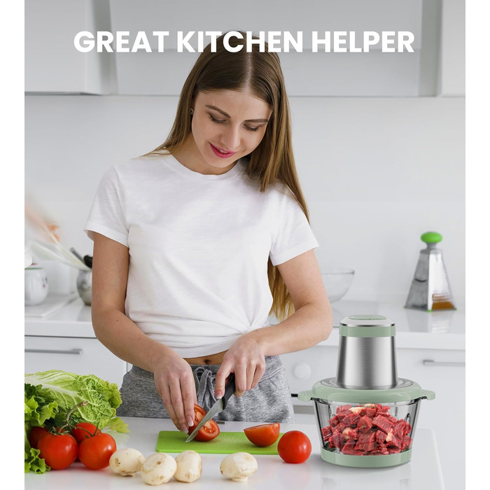 Електричний подрібнювач для кухні ESoundvol 400W з чашею 2л та 4 лезами з нержавіючої сталі для м'яса, овочів, горіхів, дитячого харчування