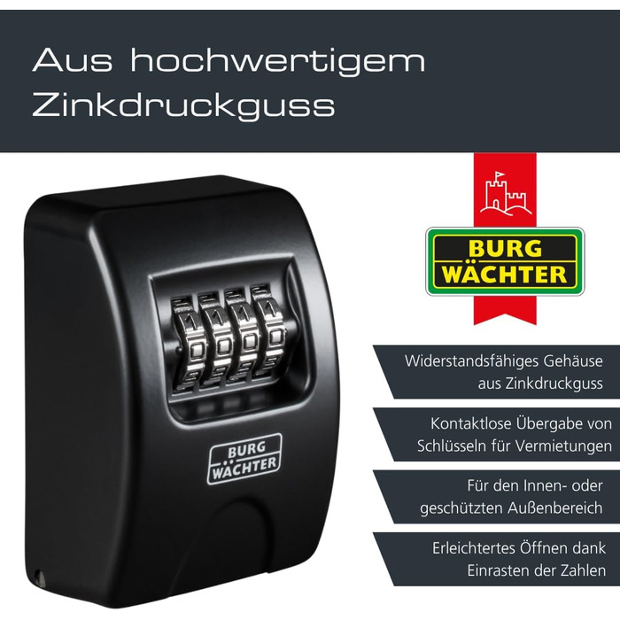 Ключниця-сейф Burg Wächter Key Safe 10 з 4-цифровим кодом для вулиці та приміщень, чорна, настінний монтаж
