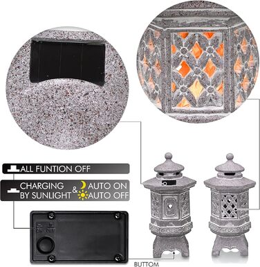 TERESA'S COLLECTIONS Outdoor Garden Decor Japanese Stone Lantern Pagoda Statue Solar Light Resin Garden Figure Zen Garden Decor for Outdoors Patio Yard Gifts for Women
