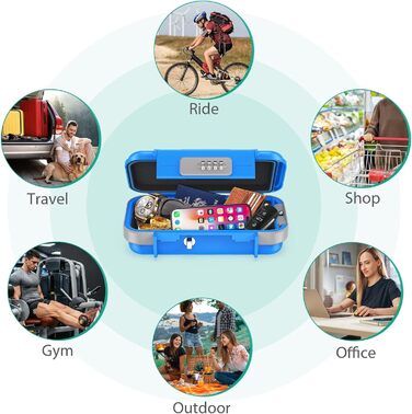 Сейф портативний з кодовим замком ORIA, водонепроникний, для відпочинку та офісу (Блакитний)