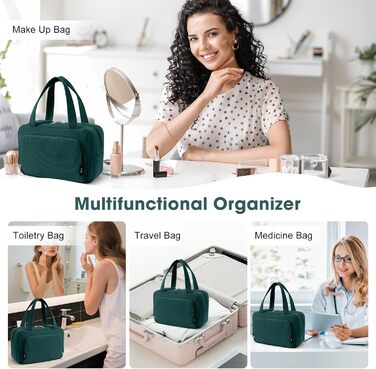 Косметичка жіноча Kalidi з відділеннями та щілинами для пензлів, велика органайзер для макіяжу, дорожня косметичка, валізка, темно-зелена