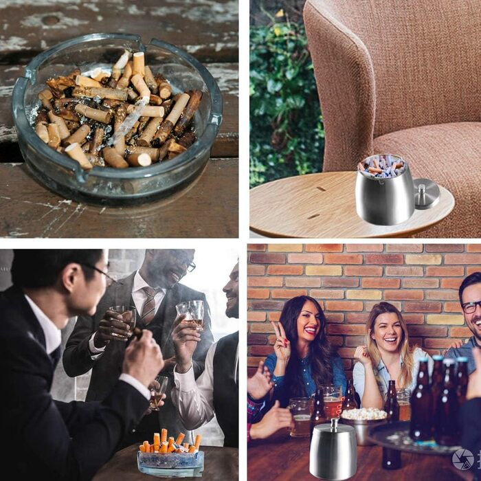 Попільничка для вулиці з кришкою - герметична, вітростійка, підлогова попільничка для вулиці та дому - попільничка з нержавіючої сталі для сигарет (срібна)