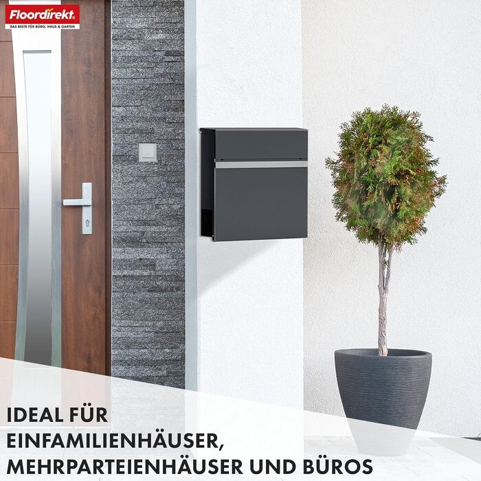 Поштовий ящик Floordirekt Gaston антрацит з газетницею та замком, сучасний, з кришкою та великим отвором для листів