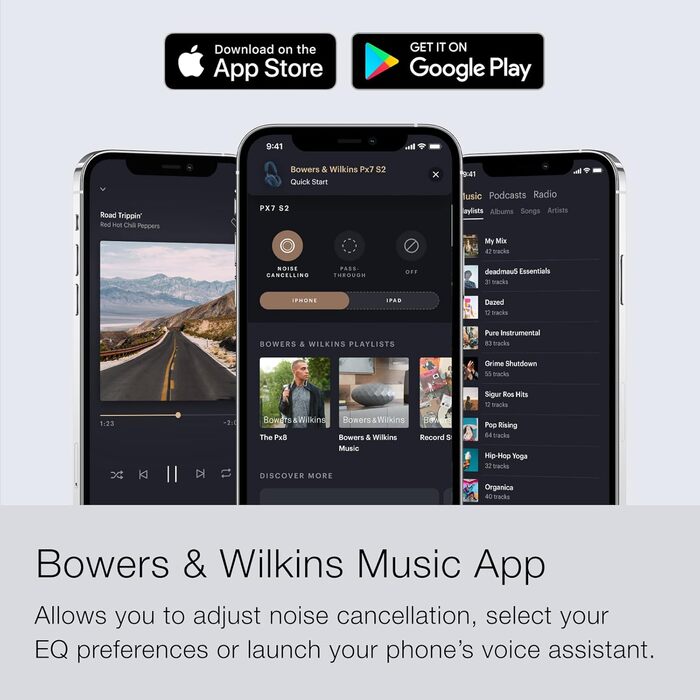 Навушники Bowers & Wilkins Px7 S2 Bluetooth з активним шумозаглушенням, бездротові, Qualcomm aptX™ Adaptive, швидка зарядка, 30 годин відтворення, 6 мікрофонів - сірий