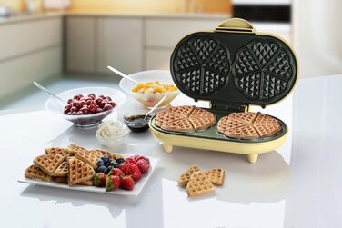 Вафельниця Bestron для приготування вафель у формі сердечка з індикатором та антипригарним покриттям, ідеальна для дитячих свят, Пасхи та Різдва, колір: жовтий