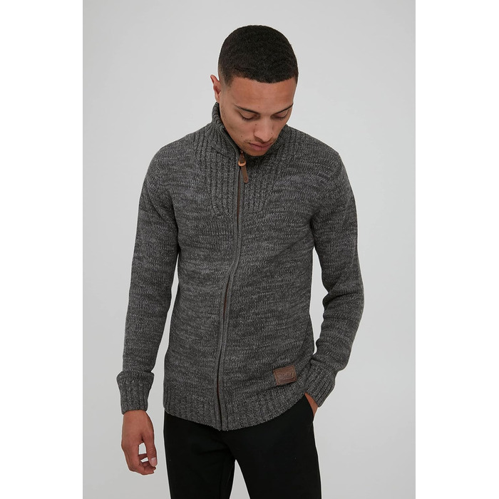 Чоловічий кардиган SDPomeroy з грубого в'язання, 100% бавовна, з накладним коміром та блискавкою, Regular fit, Темно-сірий (2890)