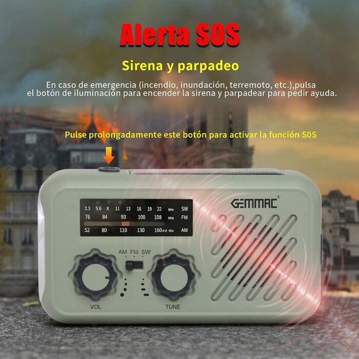 Радіо на сонячній батареї з ручкою та акумулятором 2000mAh, SOS-сигнал, ліхтарик, AM/FM, USB, для кемпінгу та подорожей