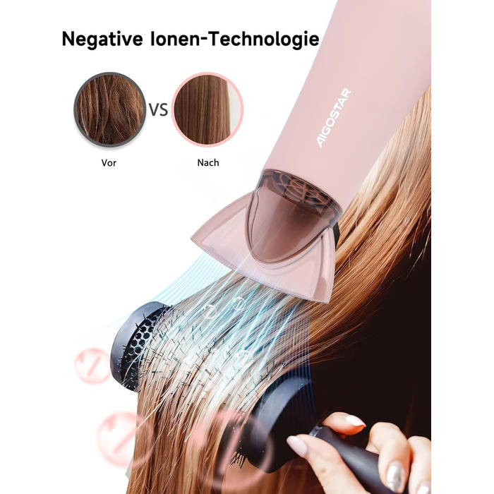 Фен Aigostar Lora рожевий 2400W з іонізацією, 3 температурні режими та 2 швидкості повітря