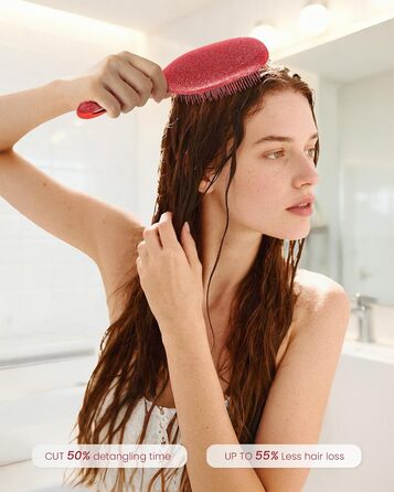 Щітка для волосся AIMIKE без пошкоджень, розпушувач з м'якими щетинками, безболісна розпушувальна щітка для складних вузлів, особливо делікатна до тонкого волосся, ідеальна для догляду за шкірою голови та масажу. Подушка-щітка LuxeSilk (Блискуча рубінова 