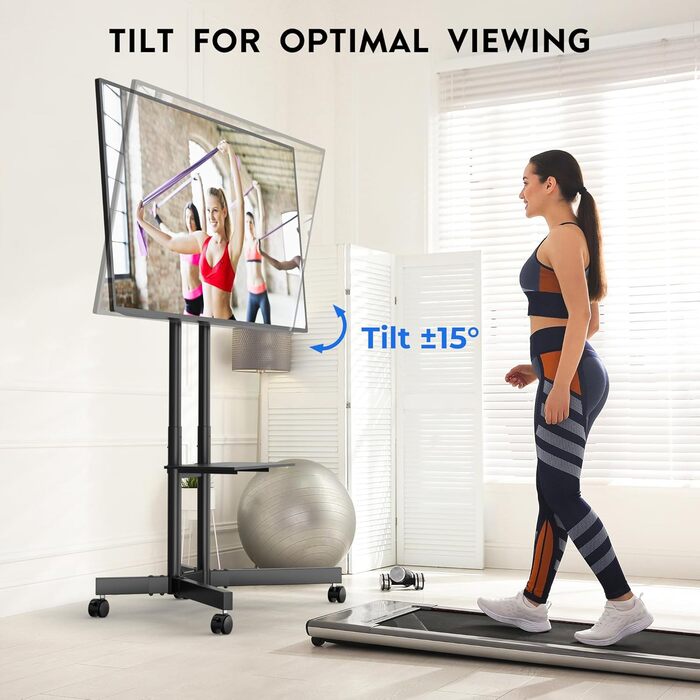 Підставка для телевізора BONTEC Mobiler TV-Wagen: регульована висота, VESA 600x400, до 55 кг, з полицею для ноутбука та кабельною організацією