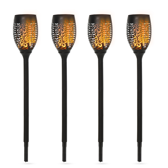 Outsunny Solar Light Outdoor 4-Piece Set Garden Light IP44 Waterproof 6-8h Lighting Duration Warm Light Source Plastic Black Ø12 x H72cm