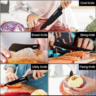 ACOQOOS 14-Piece Knife Set with Block and Sharpener - Professional Kitchen Knife Set, Black