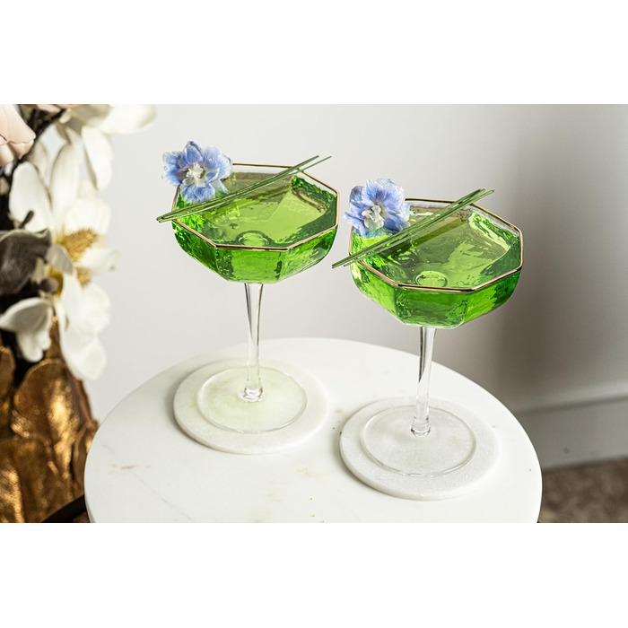 Набір з 4 склянок GLASSIQUE CADEAU Prestige для Еспресо Мартіні, дайкірі, коктейлів та шампанського. 150 мл, з золотим обідком, грановані, з довгим ніжкою.