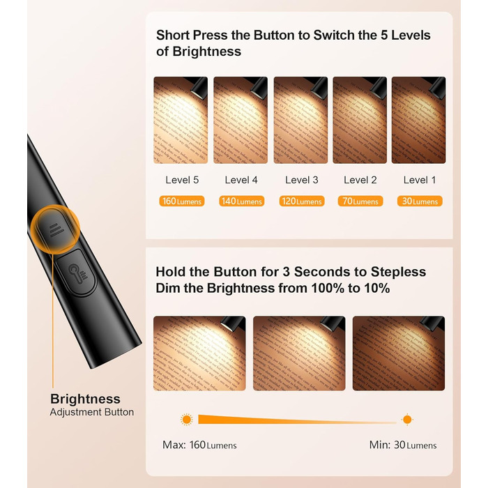 Настільна лампа Gritin для читання на шиї, з 4 кольорами та 5 рівнями яскравості - плавне регулювання, захист очей, акумулятор 80 годин, регульована шийка, ергономічне читання для ліжка/в'язання/рукоділля (чорна)