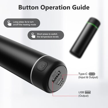 Електричний грілка для рук Wiederverwendbar 2 шт. 5000mAh USB Powerbank, 2A, нагрів 4-7 годин, для дітей, жінок, чоловіків, чорний, круглий