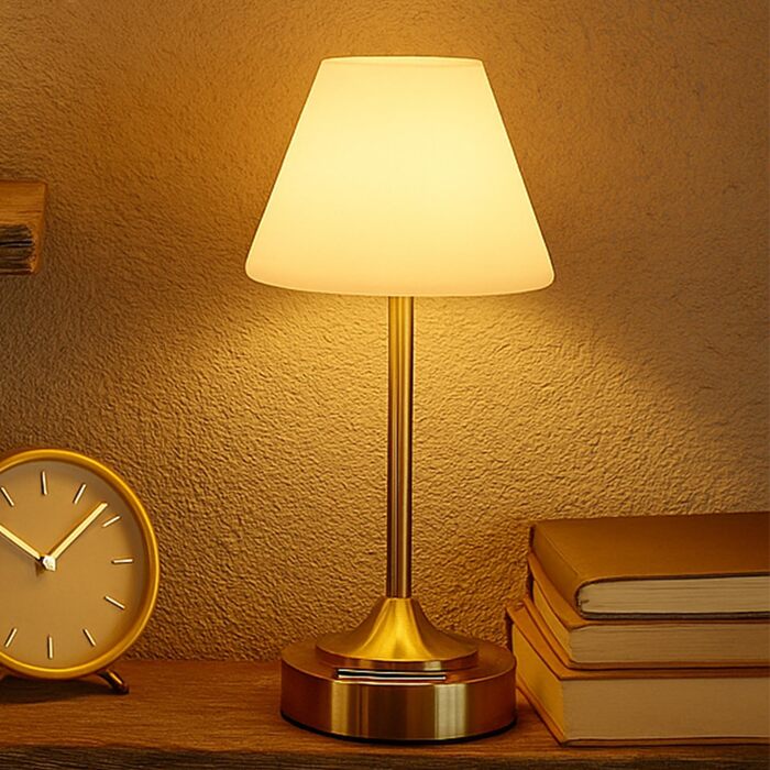 Світлодіодний акумуляторний настільний світильник OUTON (2 шт), USB-C, 3 режими світла, сенсорне керування, водонепроникний IP54, до 53 годин, для ванної, кухні, вулиці (Золотий)