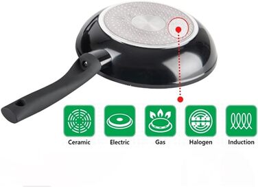 Набір сковорідок 3er – 20см, 24см, 28см – антипригарне покриття, сковорода для смаження – індукційне дно & PFOA-free – чорний гранітний дизайн