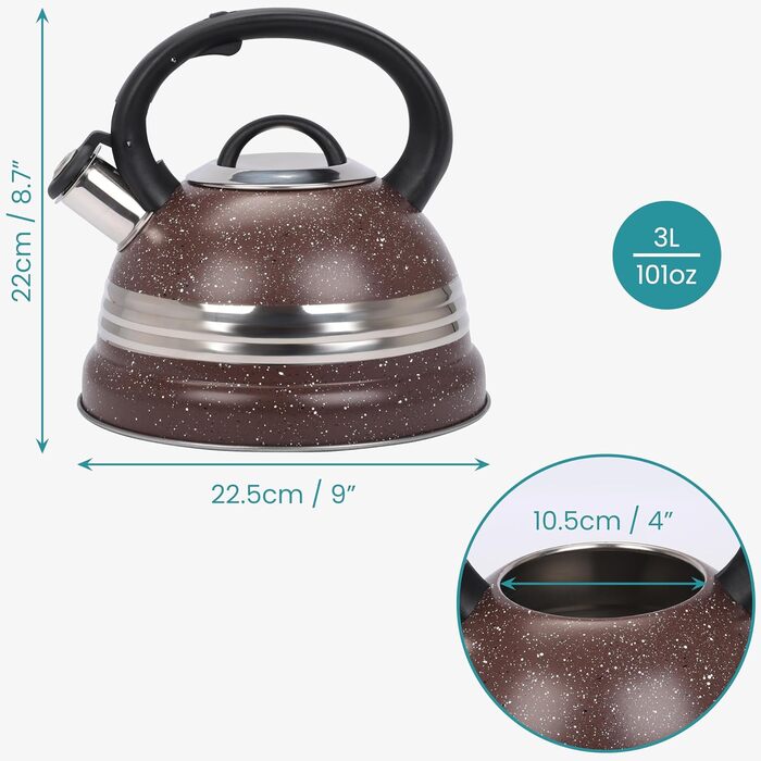 Чайник Belle Vous 3л з нержавіючої сталі для плити/індукції - Білий текстурований дизайн