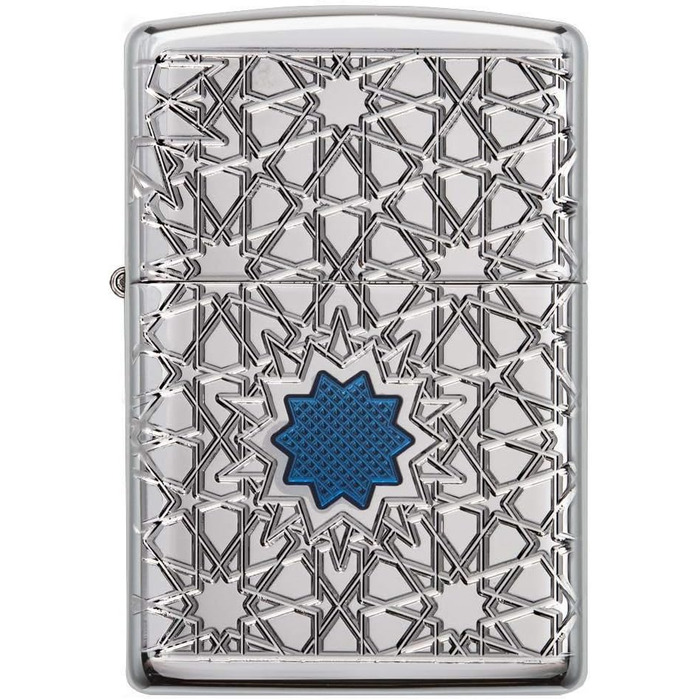 Zippo lighter with Arabic star pattern, high-gloss chrome finish, 49076, High-gloss chrome star, One Size