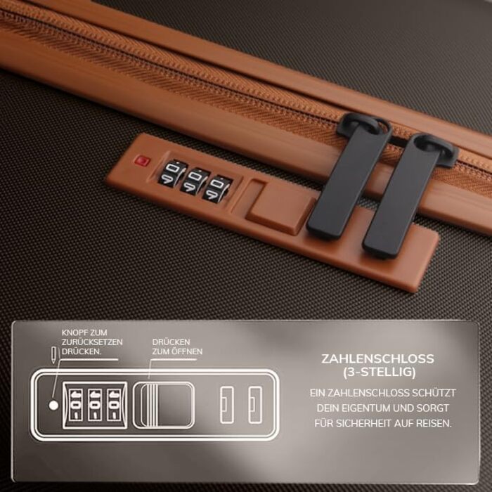 Набір валіз FERGÉ Milano 3 шт. з жорсткою оболонкою (ручна поклажа, L, XL) - 4 колеса, 100% ABS, кавовий колір