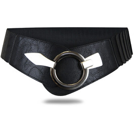 Жіночий еластичний пояс-гумка Vanessa & Melissa, ширина 6 см, срібна пряжка, чорний, 75 см (75-90 см талія)