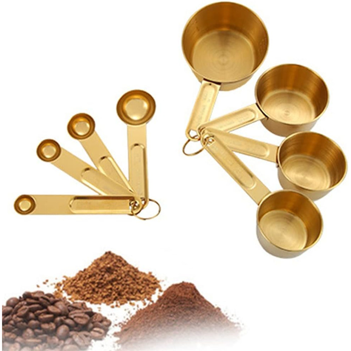 FBHappiness 8-Piece Stainless Steel Measuring Cup and Spoon Set for Kitchen, Cookware, Baking, Cooking, Measuring Tool (Color: A, Size: as shown)
