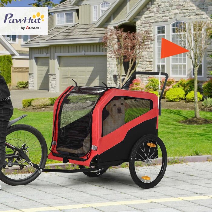 PawHut 2-в-1: Причіп для собак, велосипедний причіп для собак, візок для собак з відбивачами, до 30 кг, для великих собак, Oxford-тканина (Червоний)