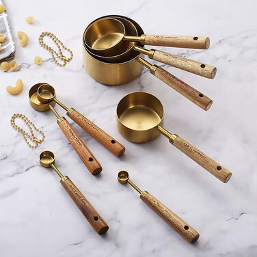 Dadamong 8-Piece Measuring Cup Set with Gold-Colored Stainless Steel Measuring Cups and Spoons, Ideal for Cooking and Baking