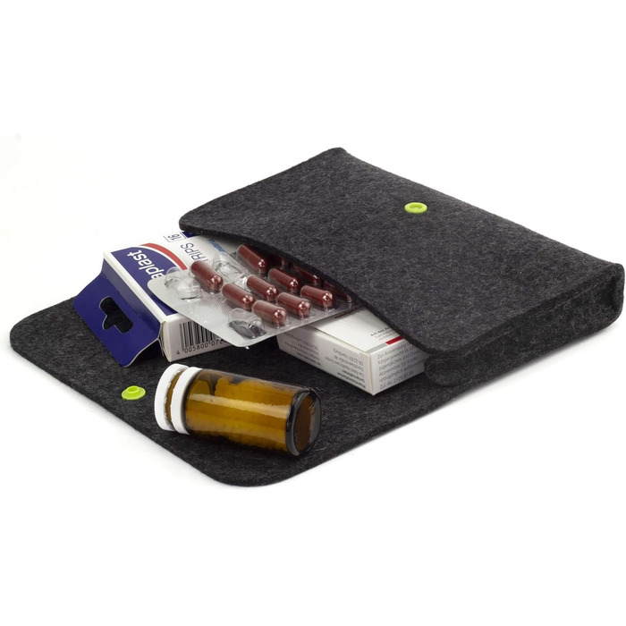 Wool felt bag for electronics accessories, anthracite, anthracite button