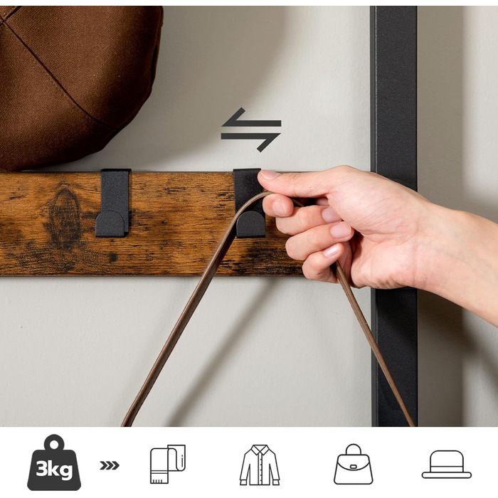 HOOBRO Coat Rack, Wardrobe, Clothes Rack with 6 Pockets and 9 Hooks, Shoe Shelf with Seating, Bench, Ample Storage Space, for Entryway, Living Room, Vintage Brown-Black EBF24MT01
