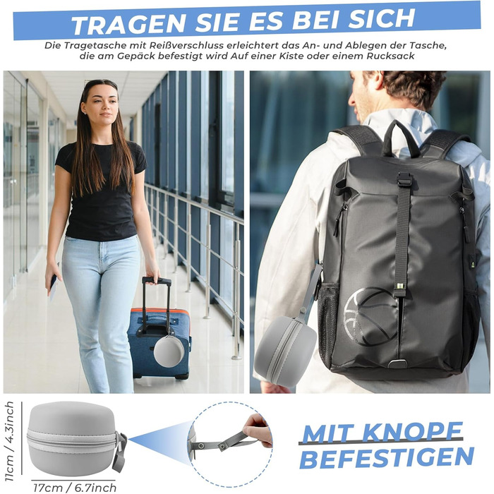 Memory Foam Travel Pillow with Storage Box - Orthopedic Neck Pillow for Airplane, Car, Train - Bluegray Ice Silk