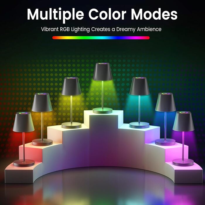 LED настільна лампа Quntis бездротова, торцева, з регулюванням яскравості, акумуляторна, USB, 3000K-5000K, IP44, для дому та вулиці, чорна (2, 3 колірні температури + RGB)