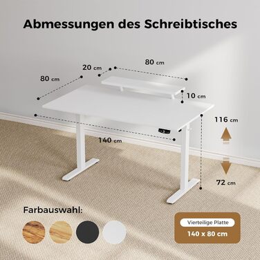 Електричний регульований стіл Agilestic з підсвічуванням, USB-портом та мобільним кріпленням для монітора, 140 x 80 см (Білий)