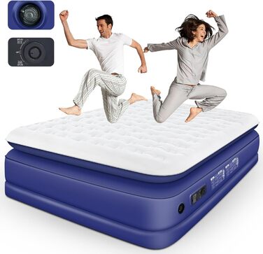 Надувний матрац 152x203 см для 2 осіб з електричним насосом | Гостьове ліжко & кемпінг | Надувне ліжко блакитно-біле