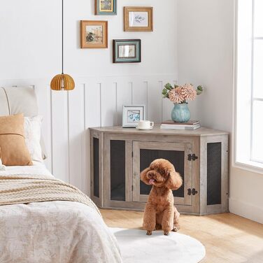 Клітка для собак Eck Möbel, Будка для собак для дому, внутрішнє використання, 113 x 60 x 60 см, клітка для маленьких та середніх собак, багатофункціональна, вінтажний стиль, потертість білого кольору ADCWT0801 (Беж)