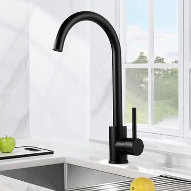 Чорний кухонний змішувач з нержавіючої сталі 304, поворотний вилив, моно-змішувач, стандарт UK, матовий чорний