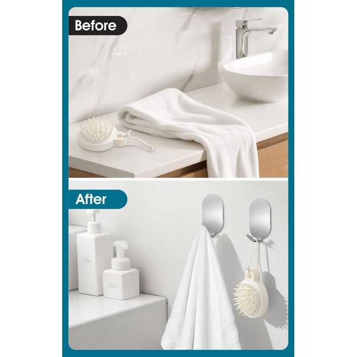 Крючки самоклеючі, 10 шт. з нержавіючої сталі 304, без свердління, для ванної, кухні та вітальні