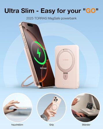 Портативний зарядний пристрій TORRAS 5000mAh з магнітним кріпленням MagSafe, 22.5W PD, Rose Gold
