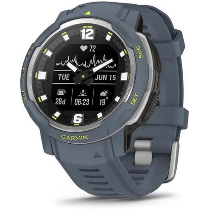 Garmin Instinct Crossover – гібридовий смарт-годинник з GPS, аналоговим вимірюванням часу, 40+ спортивних функцій, сповіщеннями та Garmin Pay (Granitblau/Silber)