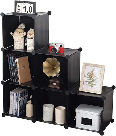 YCOCO Storage Shelf with 6 Cube Shelves, Bookshelf, Bookshelf for Bedroom, Office, Dorm Room, University, Living Room, Black.