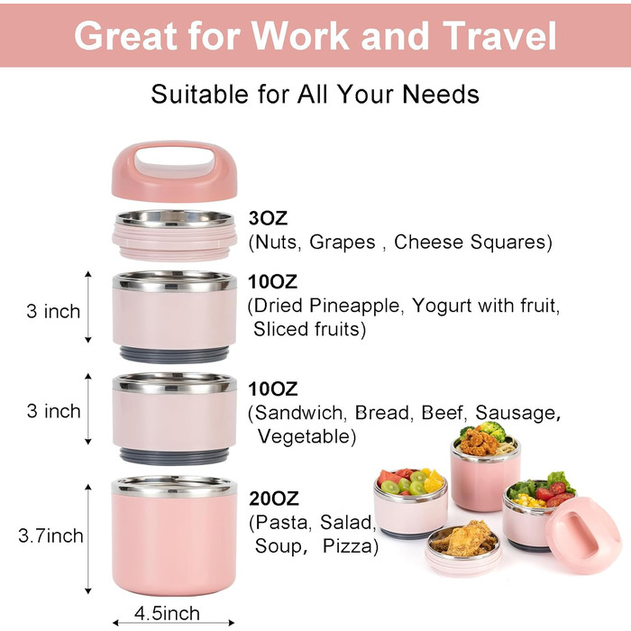 Ланчбокс Lille Home 1.43L з нержавіючої сталі - ізольований, без BPA, для дорослих (рожевий)